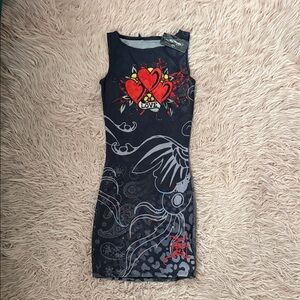 Ed Hardy Black Dress with Red Heart Graphic